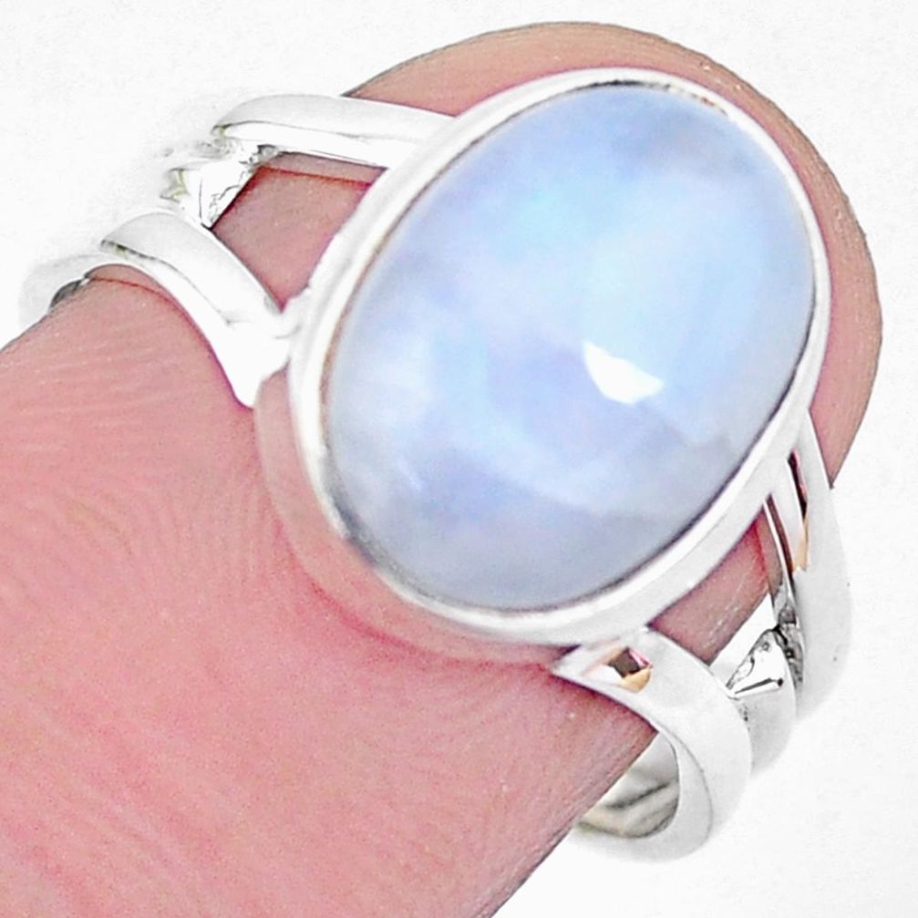 4.93cts natural rainbow moonstone 925 silver solitaire ring size 7.5 p20954