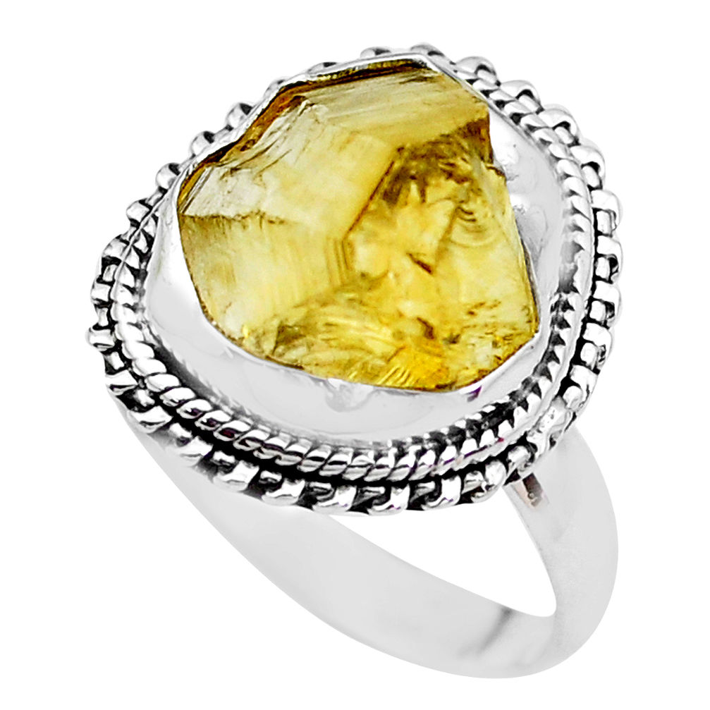 9.86cts yellow citrine rough 925 sterling silver solitaire ring size 8.5 p21322