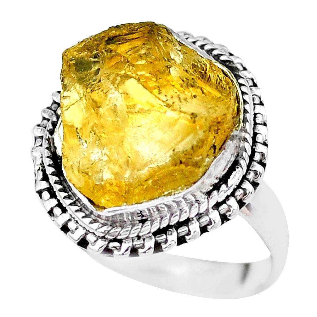 9.86cts yellow citrine rough 925 sterling silver solitaire ring size 8 p21326