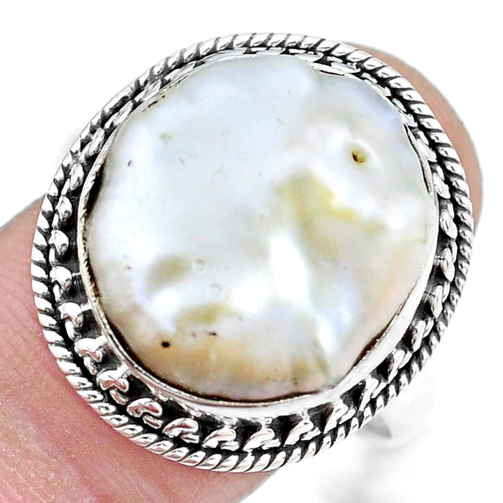 11.71cts natural white pearl 925 sterling silver solitaire ring size 8.5 p21403