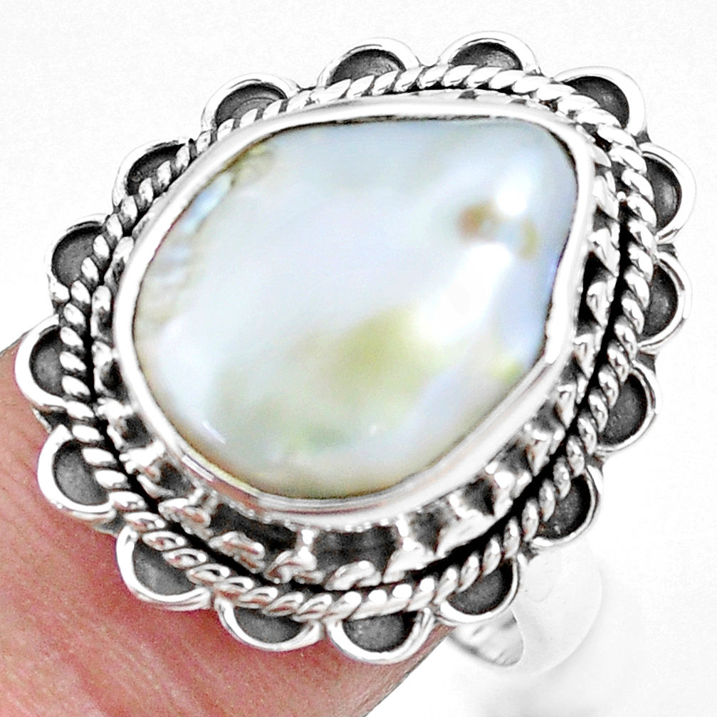 10.64cts natural white pearl 925 silver solitaire ring jewelry size 8.5 p21405