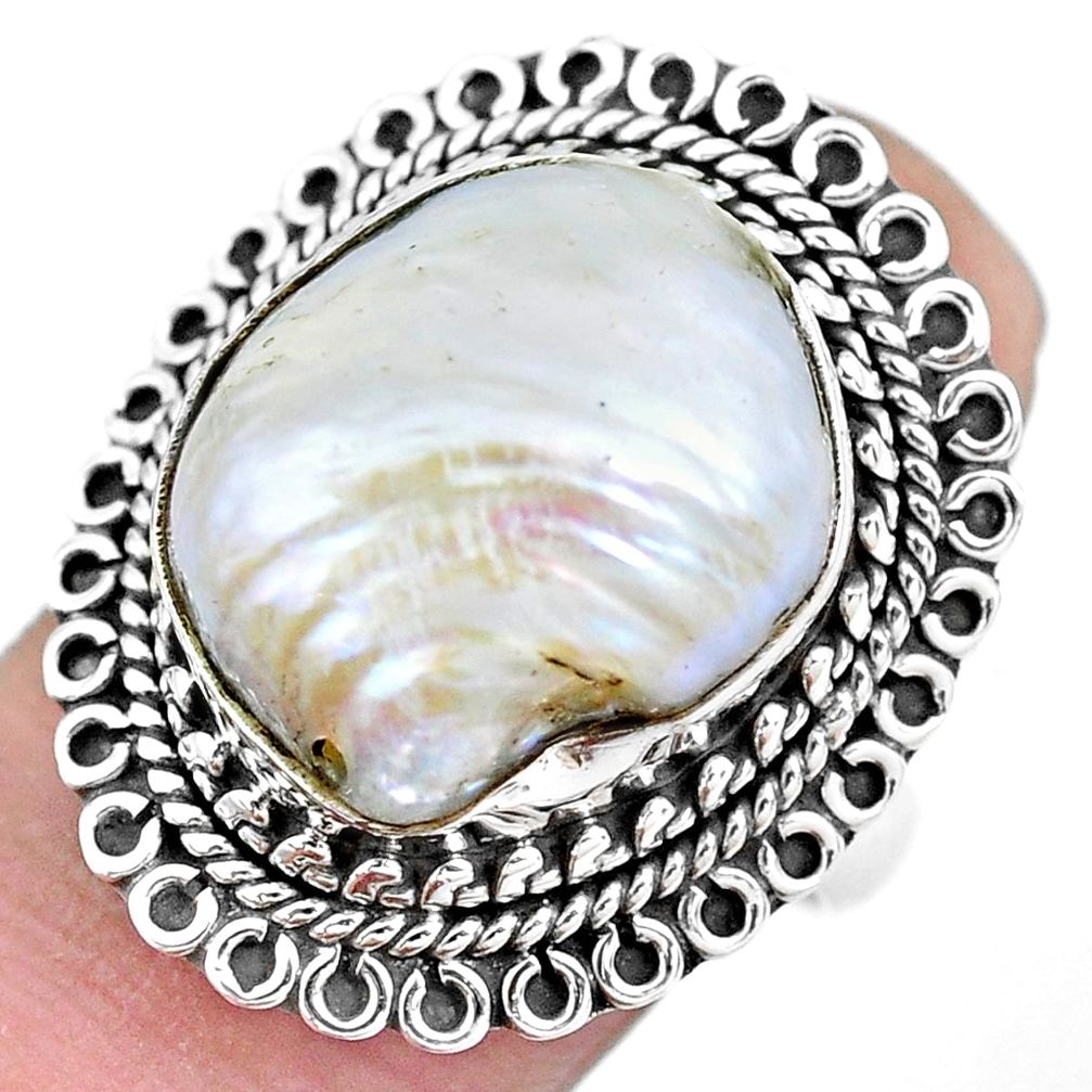 12.30cts natural white pearl 925 silver solitaire ring jewelry size 7.5 p21408