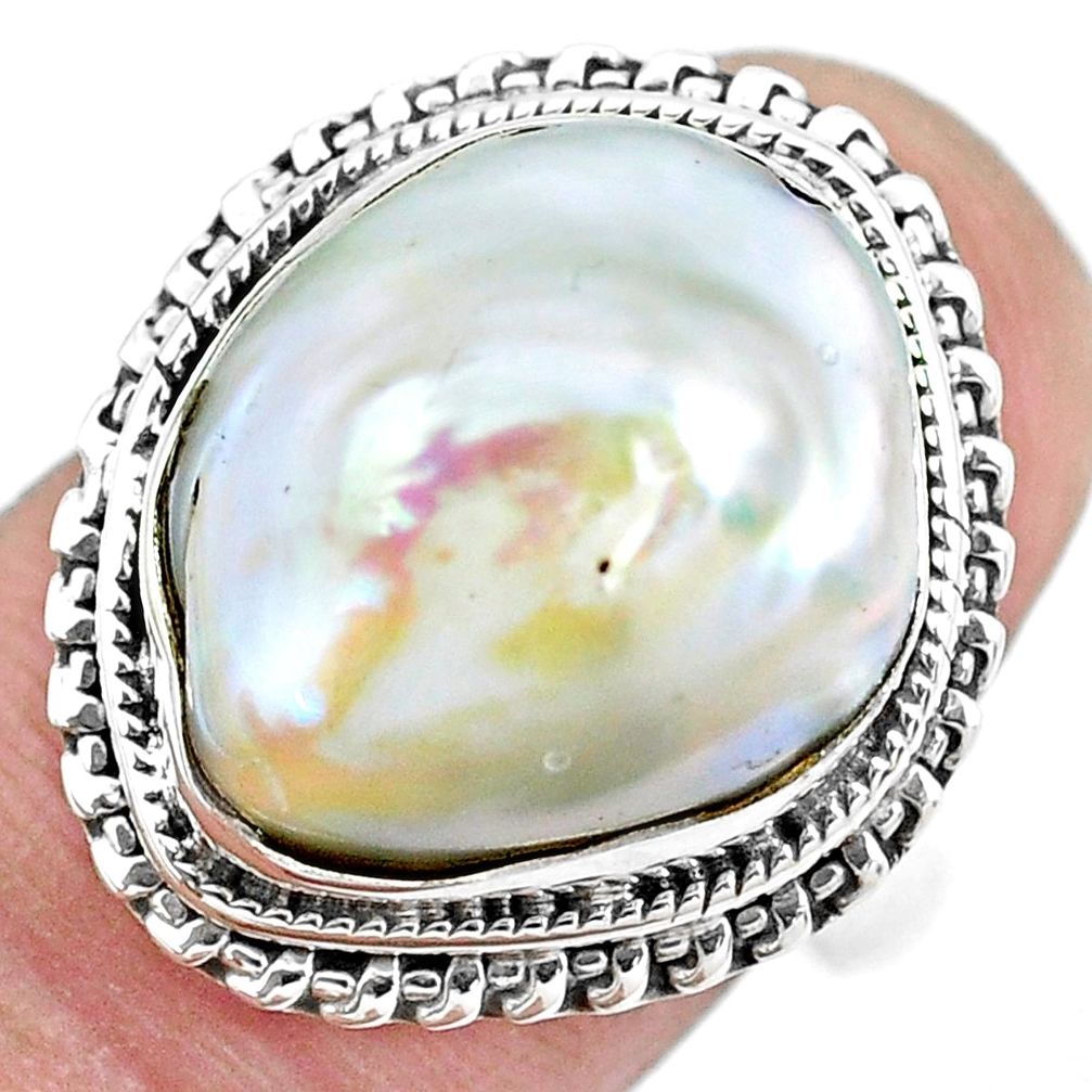 925 silver 10.01cts natural white pearl solitaire ring jewelry size 7 p21409