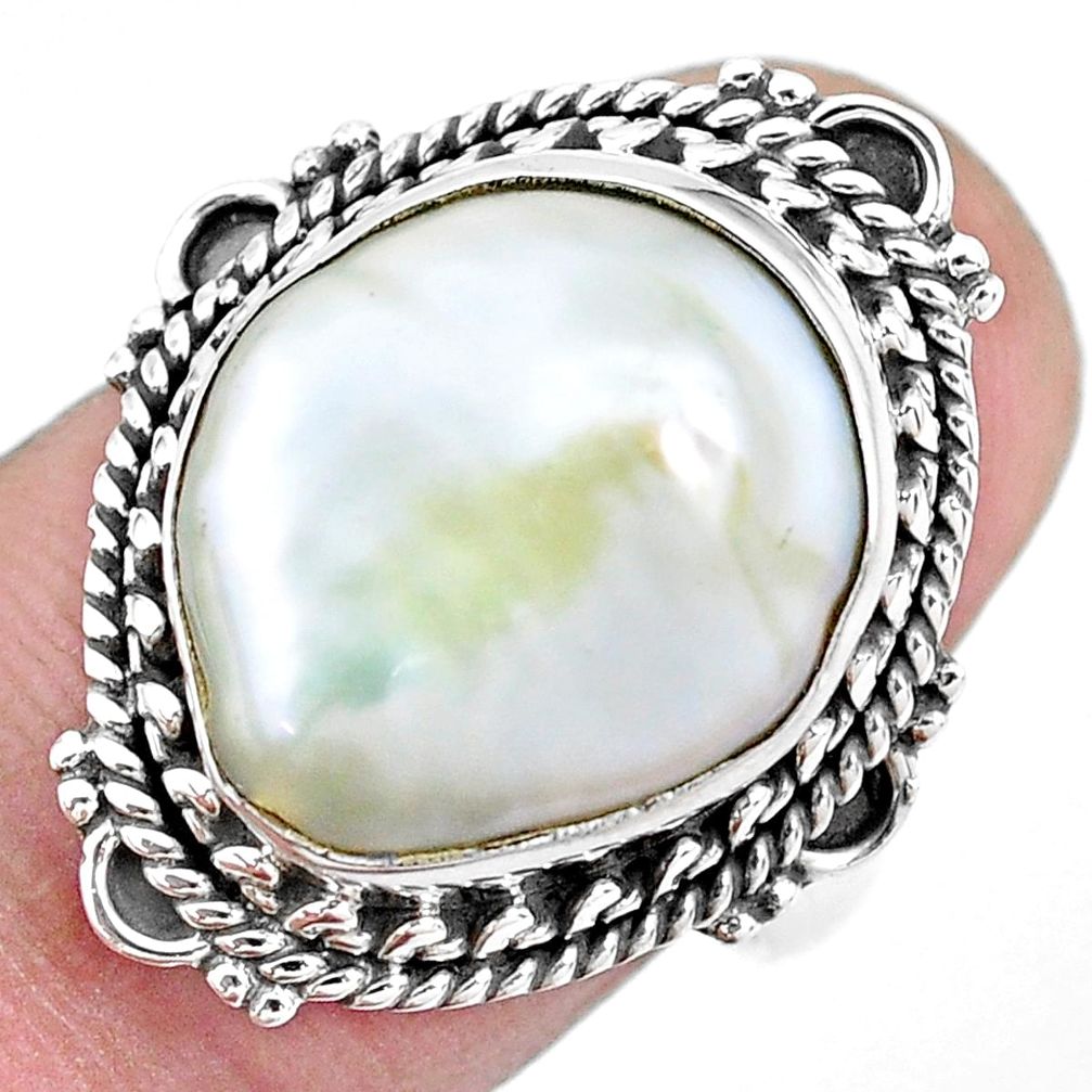 11.00cts natural white pearl 925 silver solitaire ring jewelry size 8 p21410