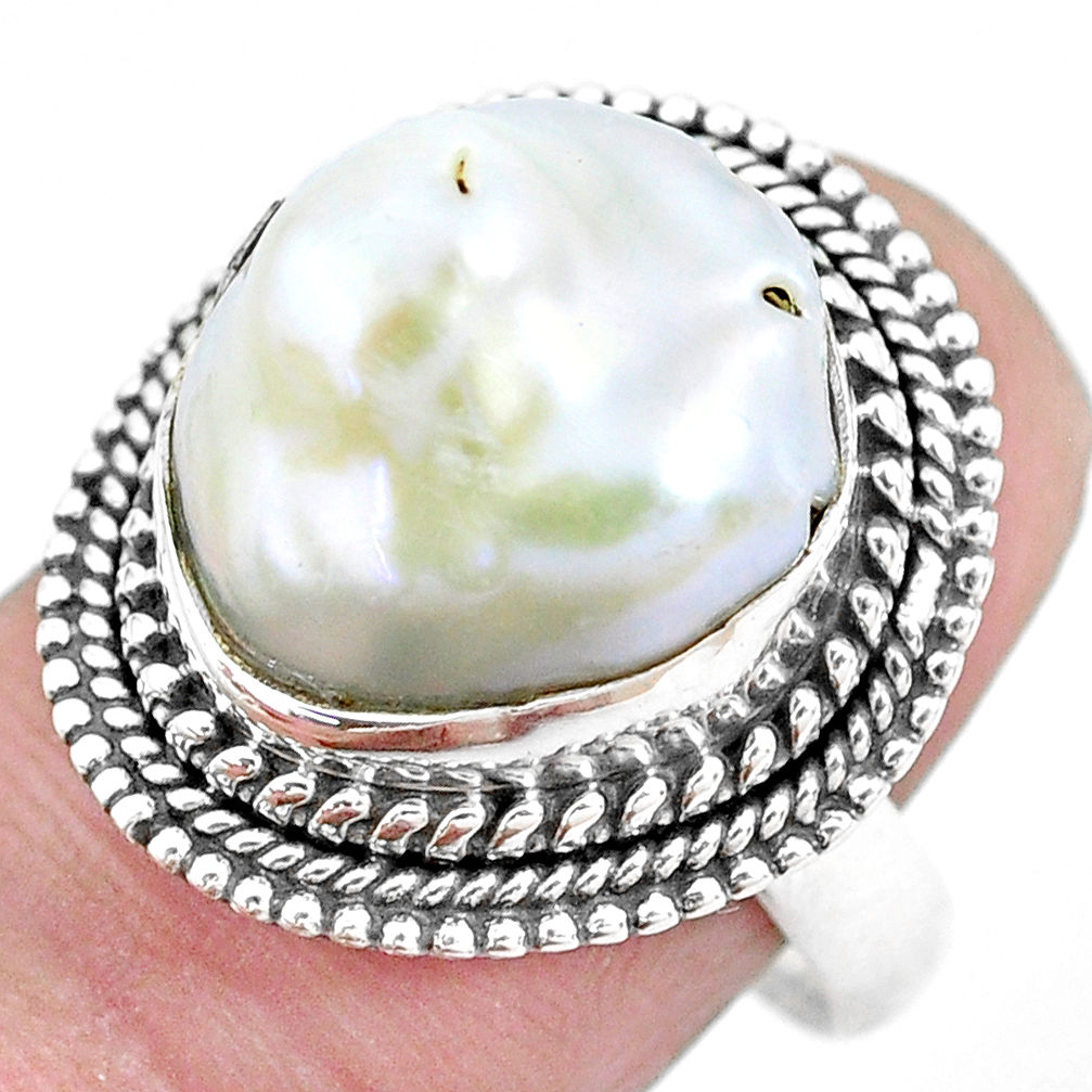 10.37cts natural white pearl 925 silver solitaire ring jewelry size 8 p21412