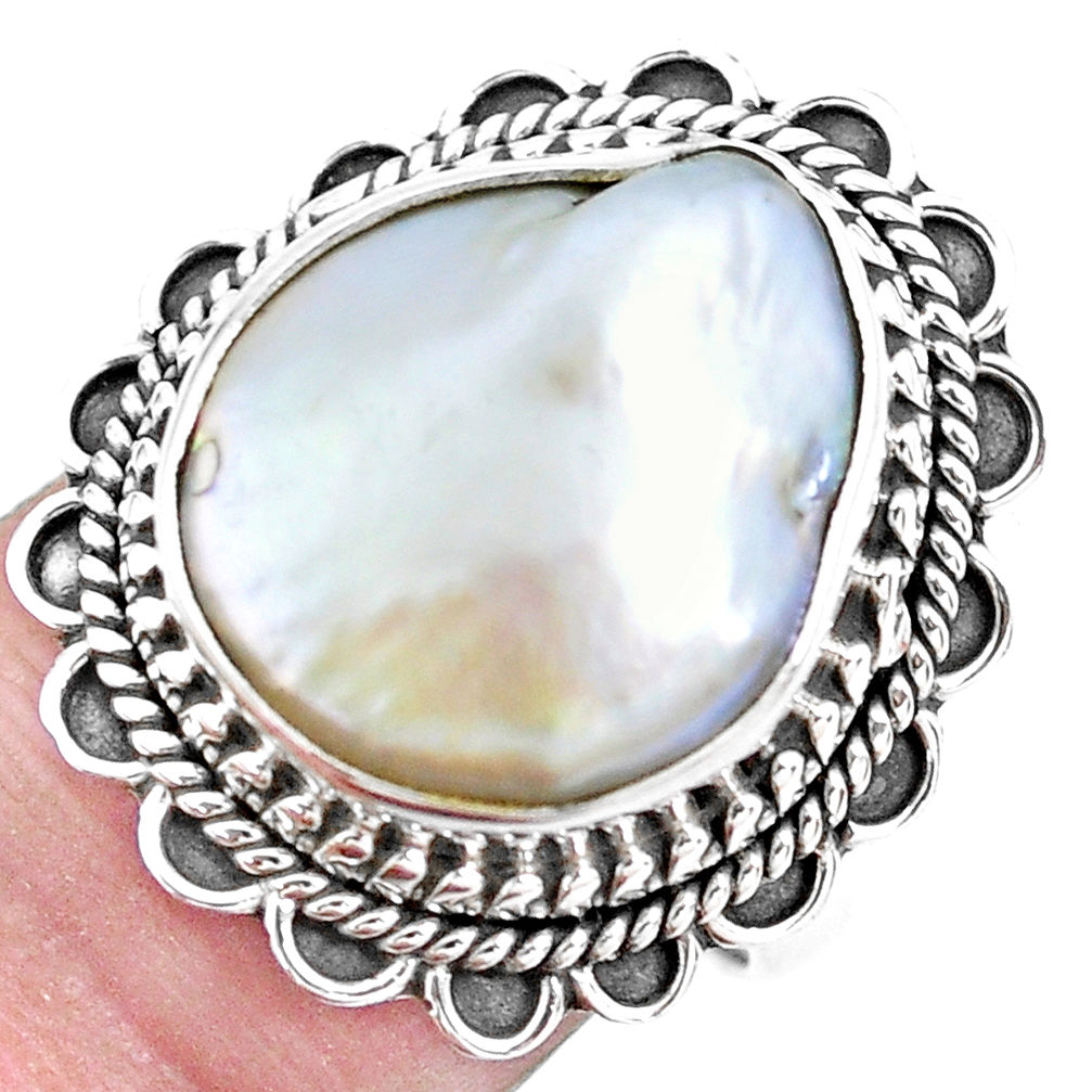 10.70cts natural white pearl 925 silver solitaire ring jewelry size 7.5 p21414