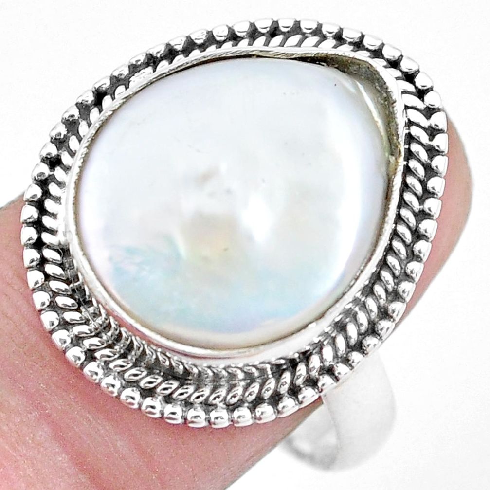 925 silver 10.01cts natural white pearl solitaire ring jewelry size 7.5 p21417
