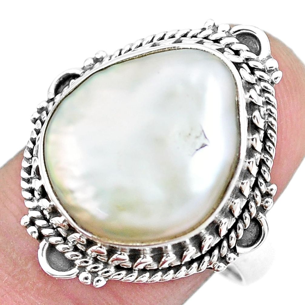 11.02cts natural white pearl 925 silver solitaire ring jewelry size 8.5 p21418