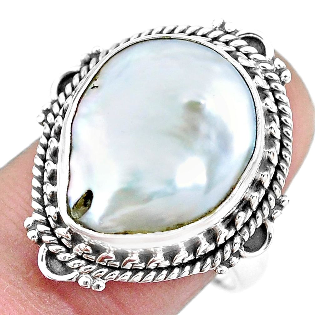 11.25cts natural white pearl 925 silver solitaire ring jewelry size 8.5 p21419