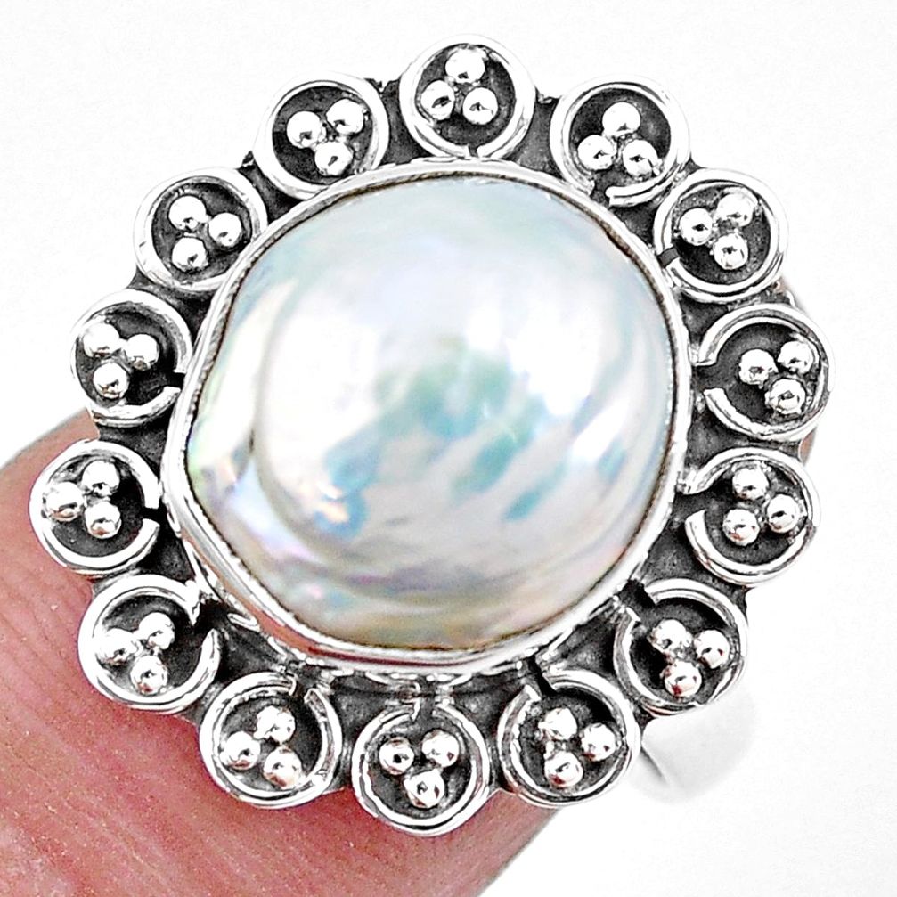 8.22cts natural white pearl 925 sterling silver solitaire ring size 7 p21420