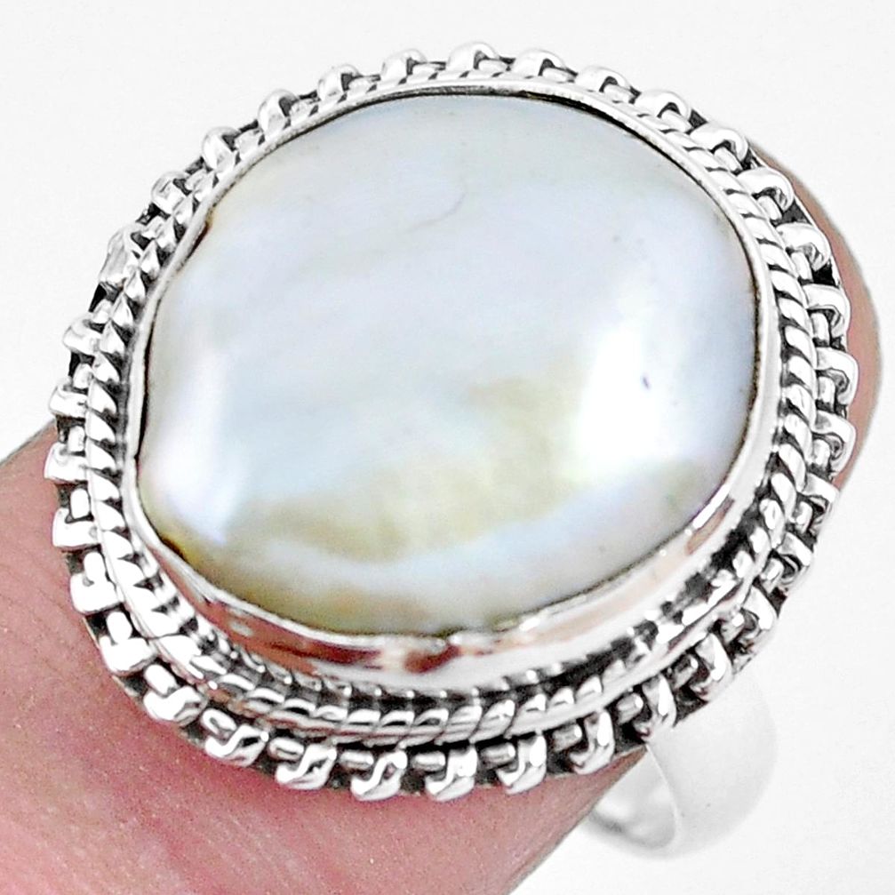 11.37cts natural white pearl 925 silver solitaire ring jewelry size 8 p21426