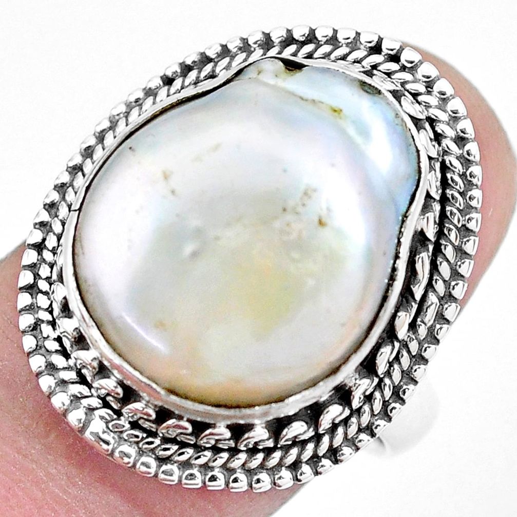 11.93cts natural white pearl 925 silver solitaire ring jewelry size 8 p21433