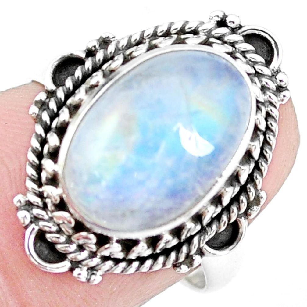 5.16cts natural rainbow moonstone 925 silver solitaire ring size 7 p21442