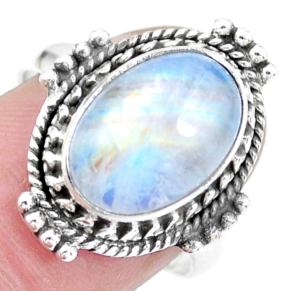 925 silver 5.31cts natural rainbow moonstone solitaire ring size 7.5 p21444