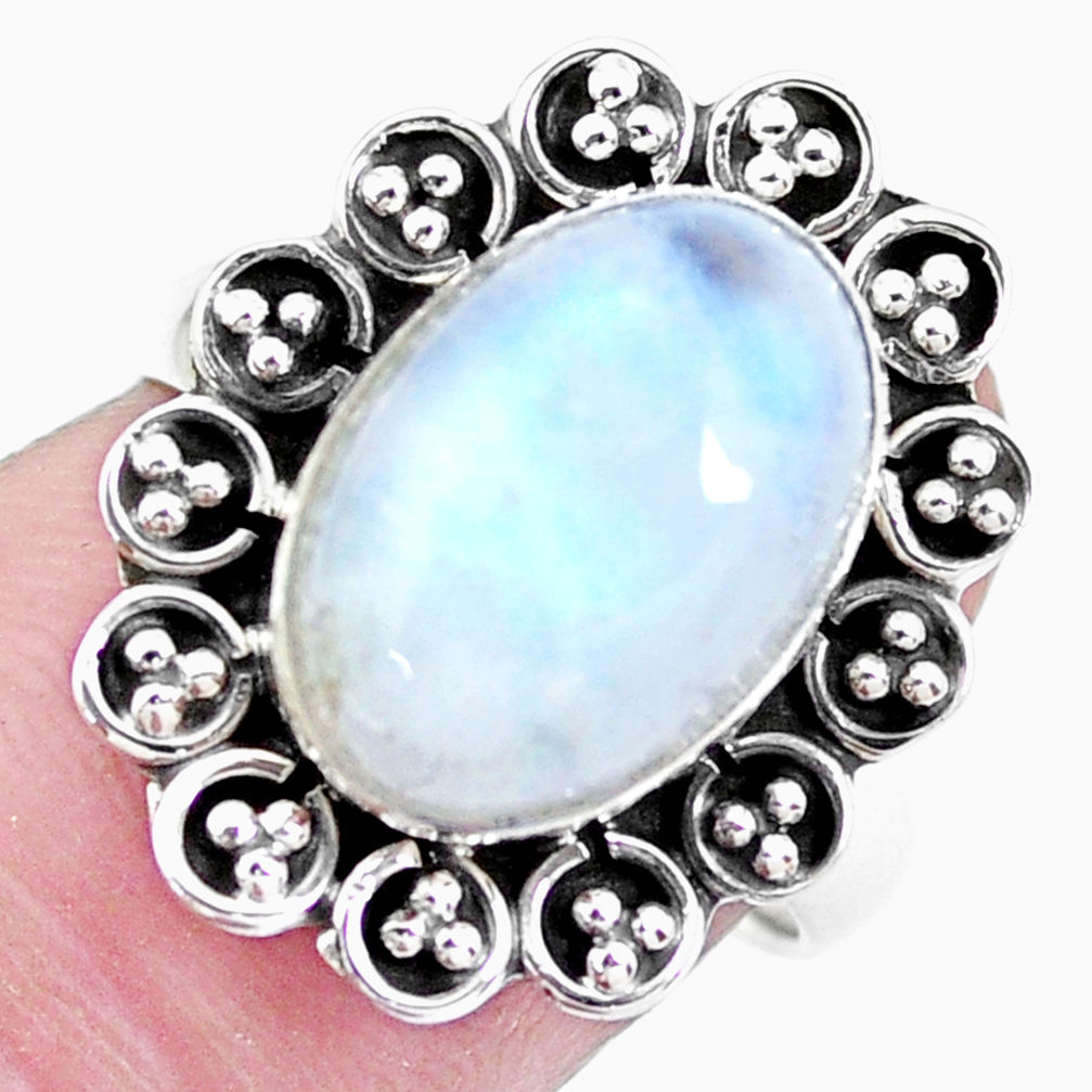 5.13cts natural rainbow moonstone 925 silver solitaire ring size 6.5 p21453