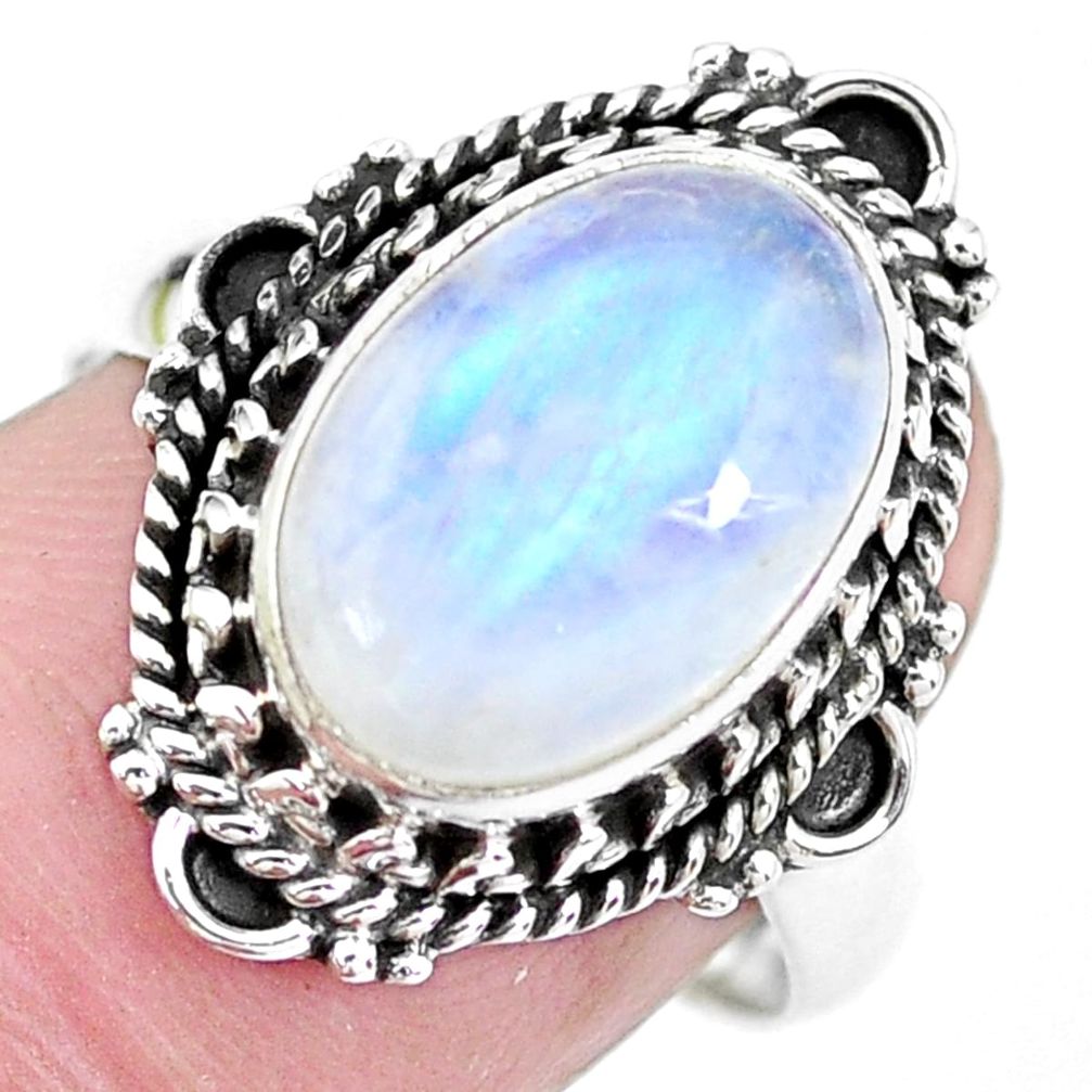 5.31cts natural rainbow moonstone 925 silver solitaire ring size 8 p21457