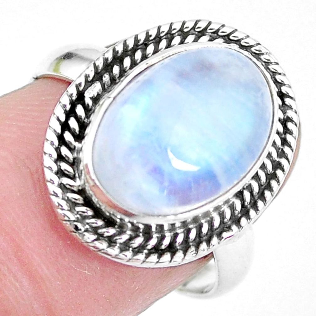 5.13cts natural rainbow moonstone 925 silver solitaire ring size 6 p21463