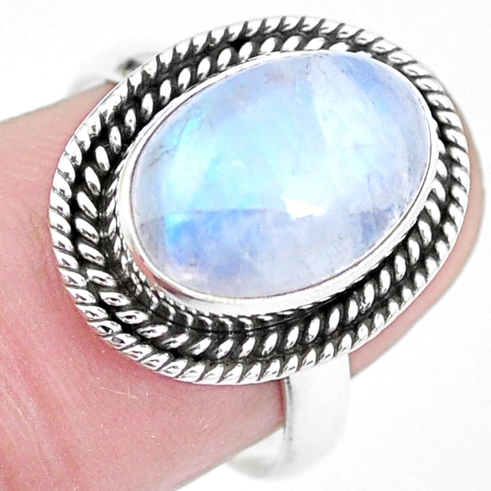 5.07cts natural rainbow moonstone 925 silver solitaire ring size 7 p21465