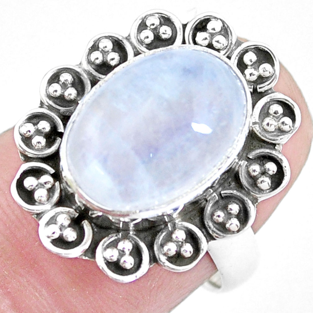 5.31cts natural rainbow moonstone 925 silver solitaire ring size 6.5 p21468