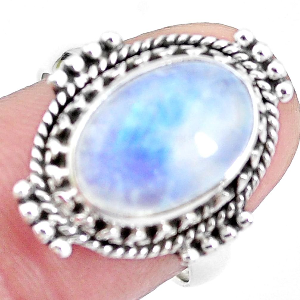 5.52cts natural rainbow moonstone 925 silver solitaire ring size 7.5 p21471