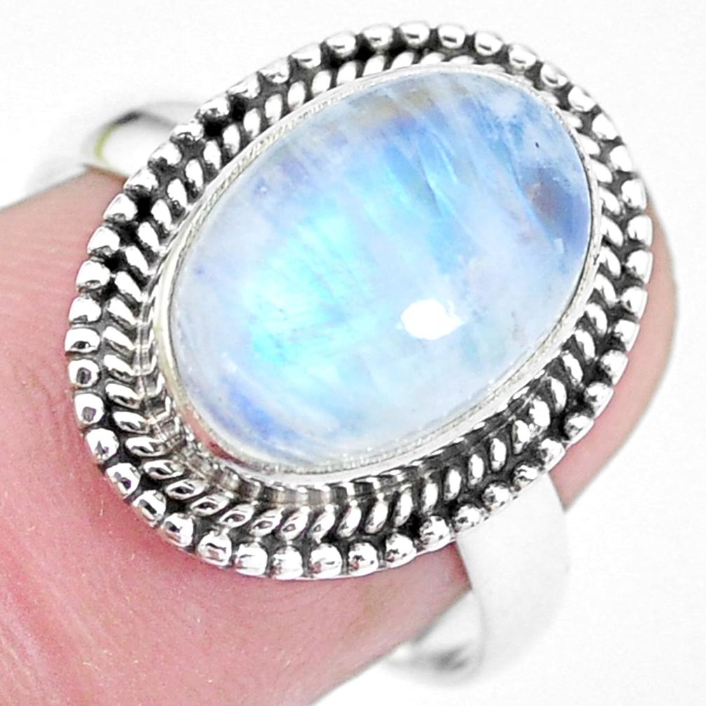 4.74cts natural rainbow moonstone 925 silver solitaire ring size 8 p21475