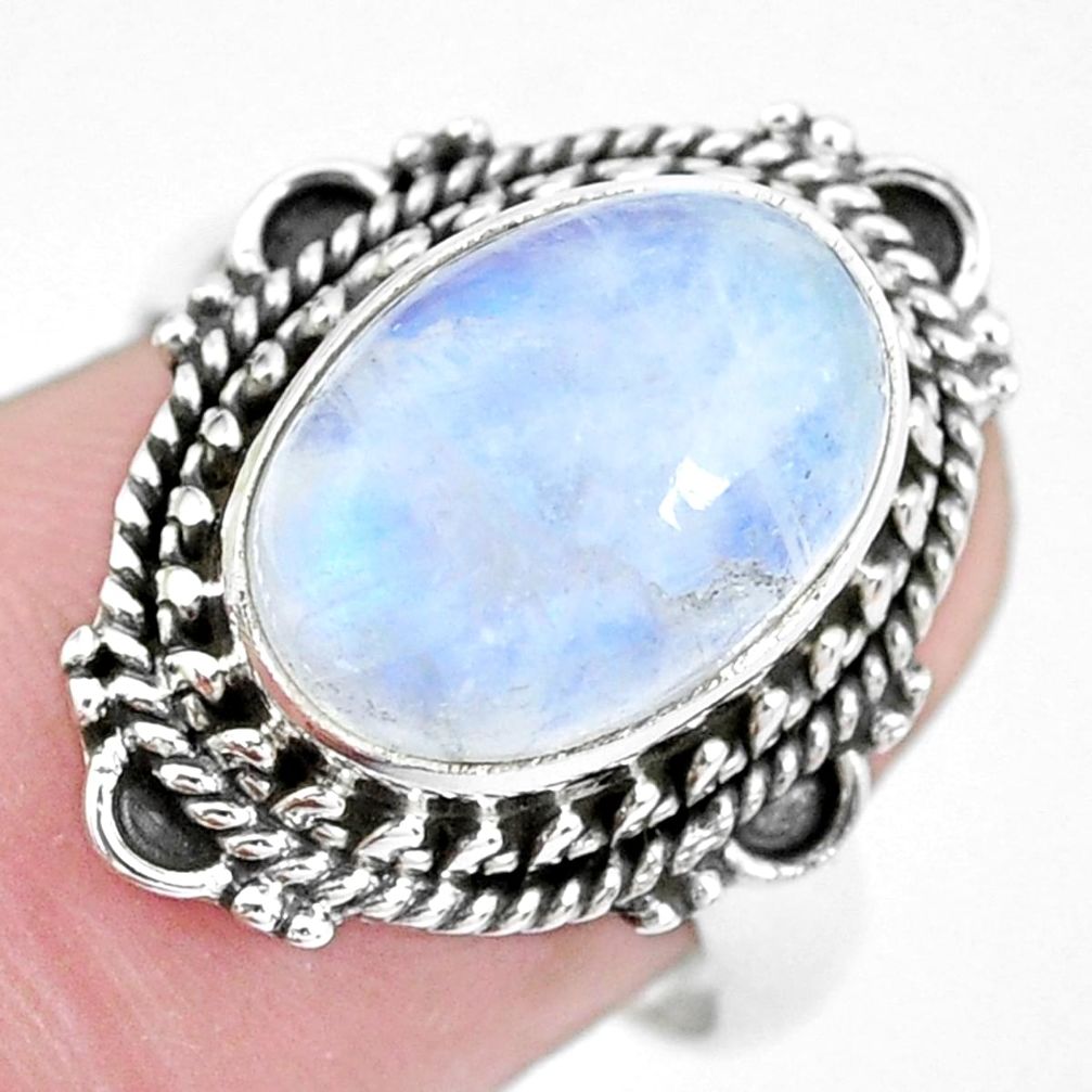 5.75cts natural rainbow moonstone 925 silver solitaire ring size 7.5 p21479