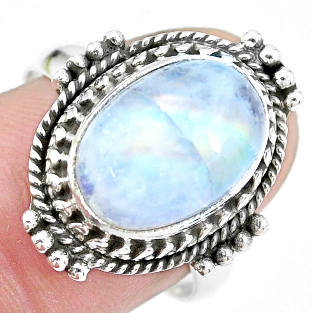 925 silver 5.01cts natural rainbow moonstone solitaire ring size 8 p21480