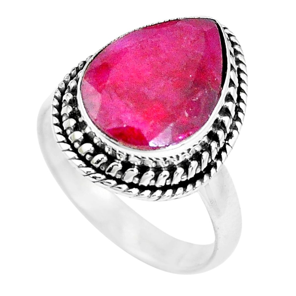 6.10cts natural red ruby 925 sterling silver solitaire ring size 7.5 p21495