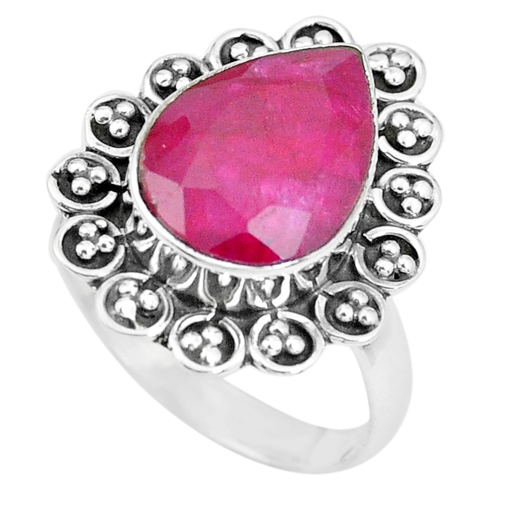 6.31cts natural pink ruby 925 sterling silver solitaire ring size 8 p21503