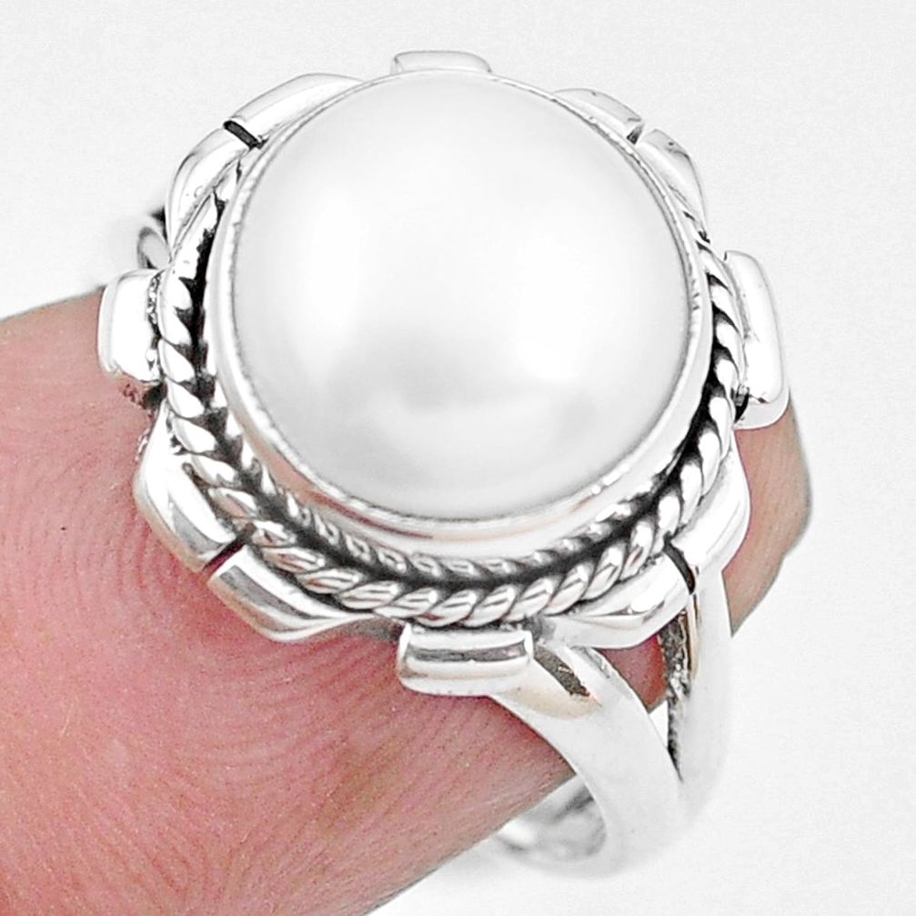 5.42cts natural white pearl 925 sterling silver solitaire ring size 7 p21573
