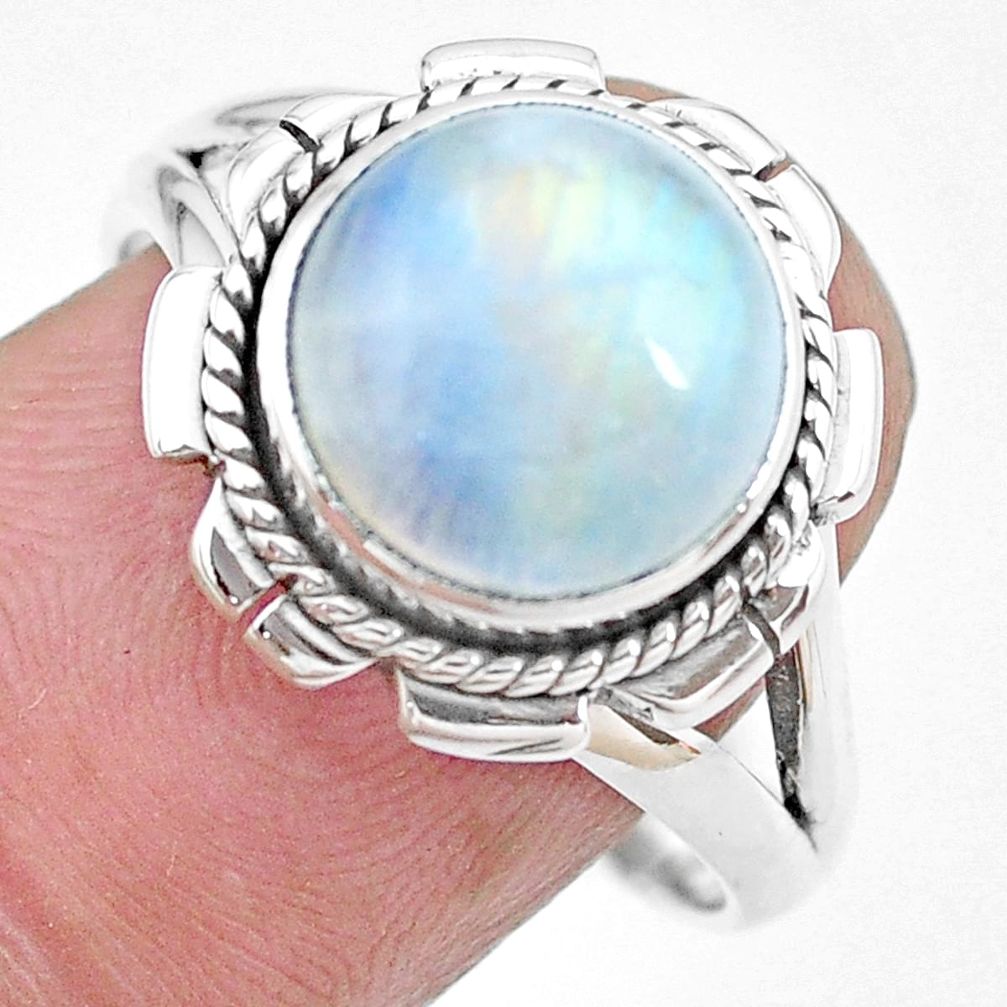 5.63cts natural rainbow moonstone 925 silver solitaire ring size 9 p21577