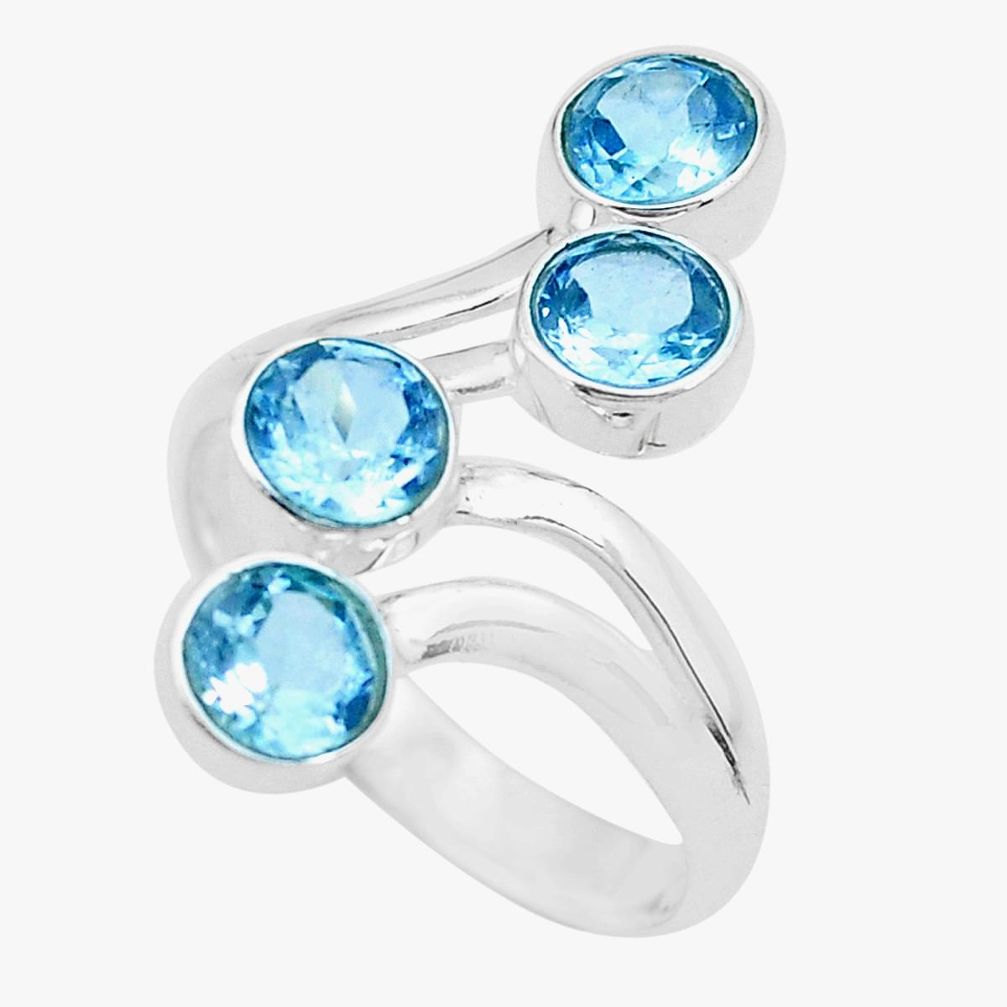 3.51cts natural blue topaz 925 sterling silver adjustable ring size 7.5 p21588