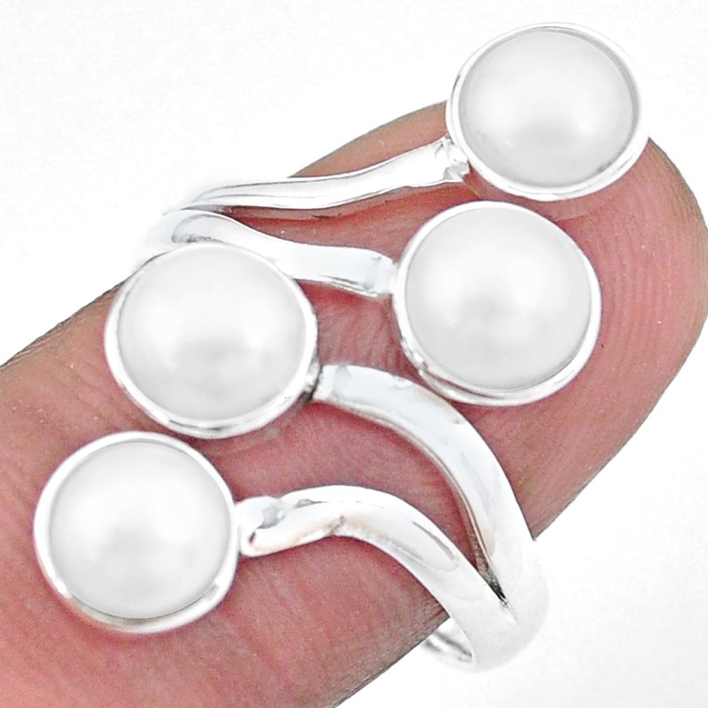 5.30cts natural white pearl 925 sterling silver adjustable ring size 8 p21598