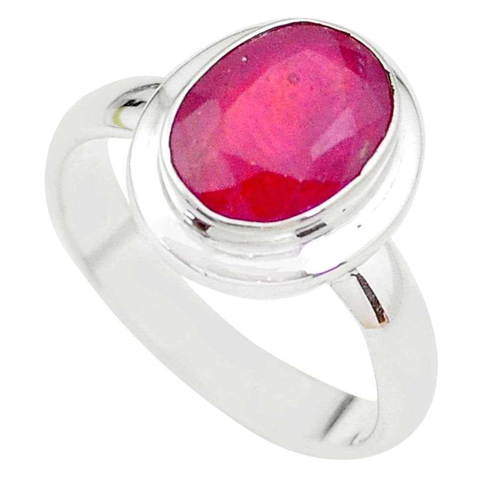 4.40cts NATURAL RED RUBY 925 STERLING SILVER SOLITAIRE RING SIZE 7 P21623