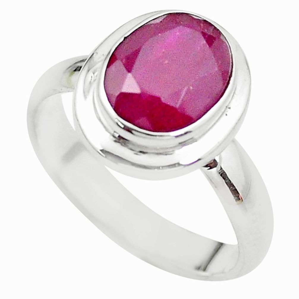 925 STERLING SILVER 4.35cts NATURAL RED RUBY SOLITAIRE RING SIZE 7 P21624