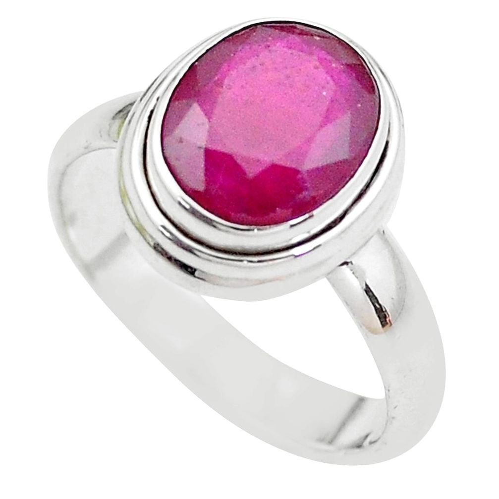 3.83cts NATURAL RED RUBY 925 STERLING SILVER SOLITAIRE RING SIZE 6.5 P21625