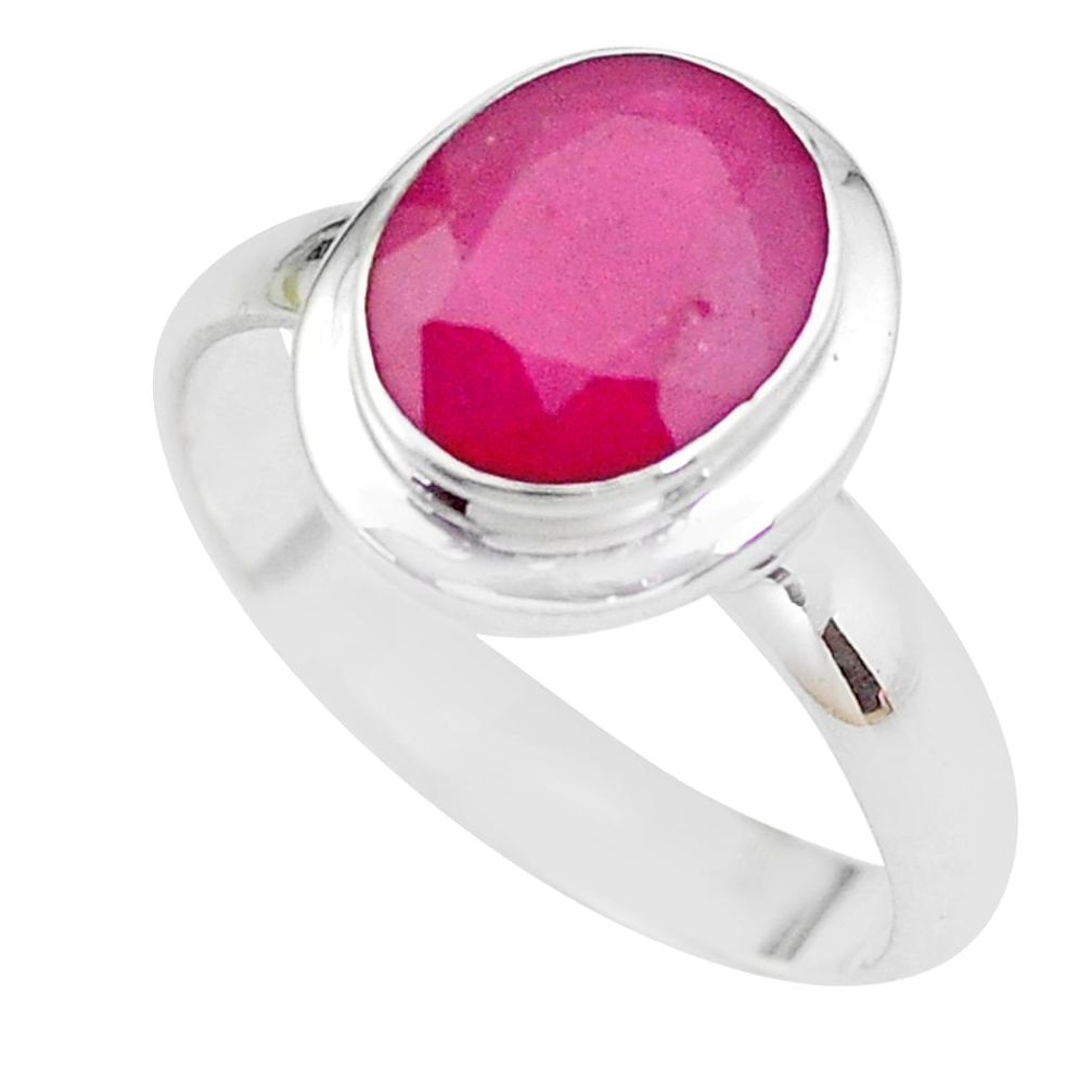 4.68cts NATURAL RED RUBY 925 STERLING SILVER SOLITAIRE RING SIZE 8 P21627