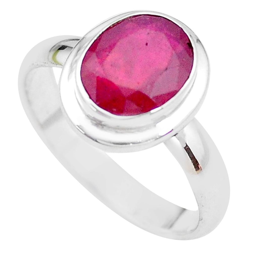 4.40cts NATURAL RED RUBY 925 STERLING SILVER SOLITAIRE RING SIZE 8.5 P21628