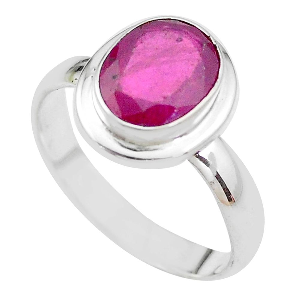 4.40cts NATURAL RED RUBY 925 STERLING SILVER SOLITAIRE RING SIZE 8.5 P21629