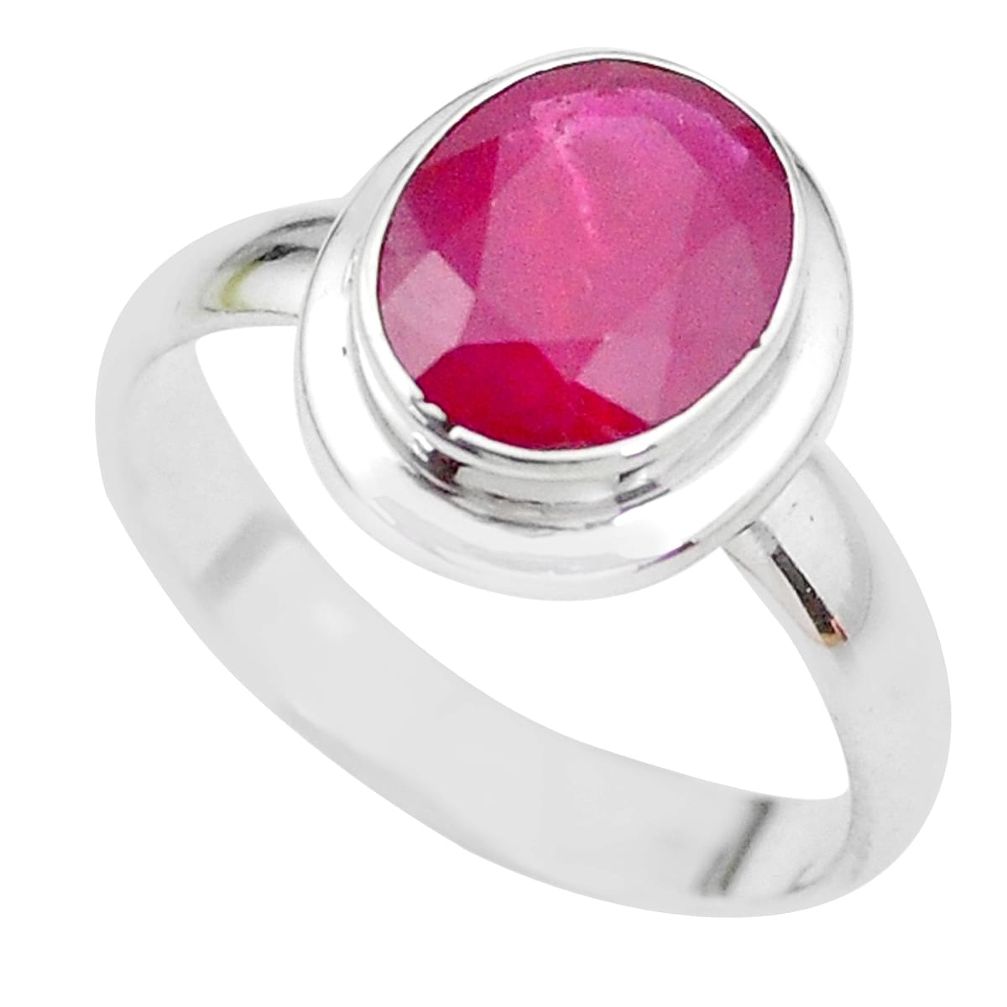 4.40cts NATURAL RED RUBY 925 STERLING SILVER SOLITAIRE RING SIZE 8 P21631
