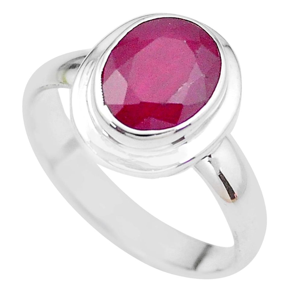 4.38cts NATURAL RED RUBY 925 STERLING SILVER SOLITAIRE RING SIZE 8 P21632