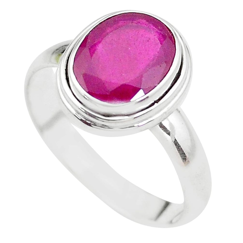 4.17cts NATURAL RED RUBY 925 STERLING SILVER SOLITAIRE RING SIZE 8.5 P21633