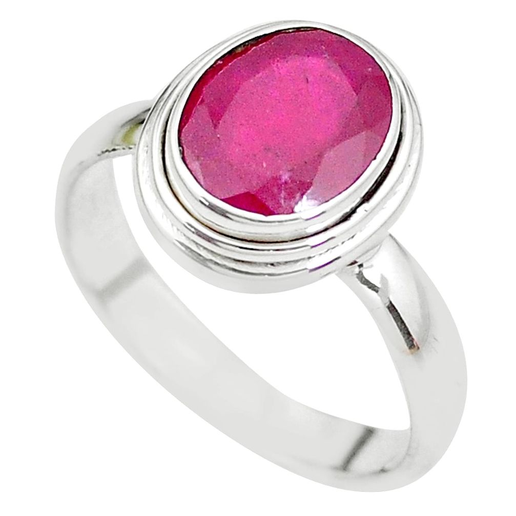 4.22cts NATURAL RED RUBY 925 STERLING SILVER SOLITAIRE RING SIZE 8 P21635