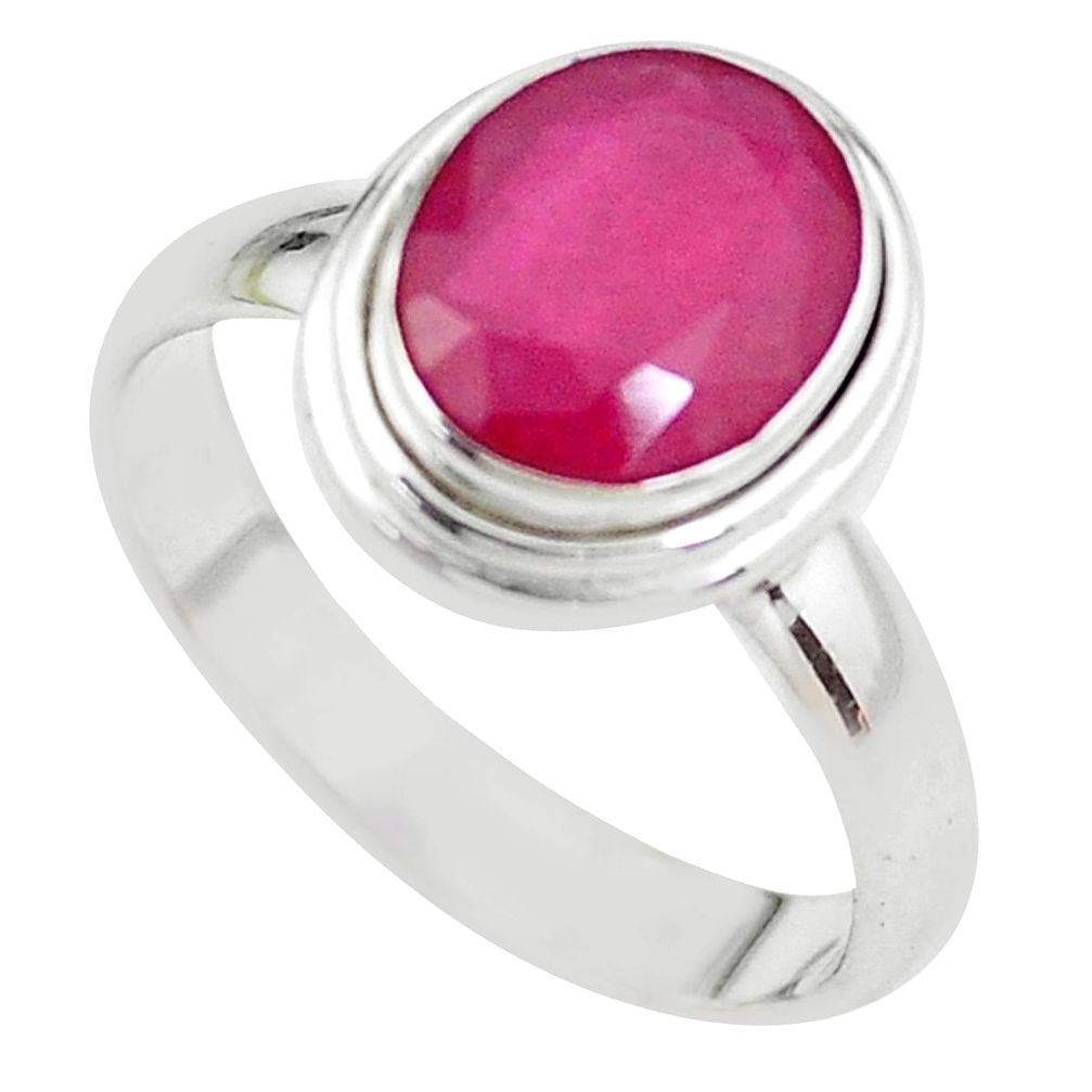 4.22cts NATURAL RED RUBY 925 STERLING SILVER SOLITAIRE RING SIZE 8 P21636