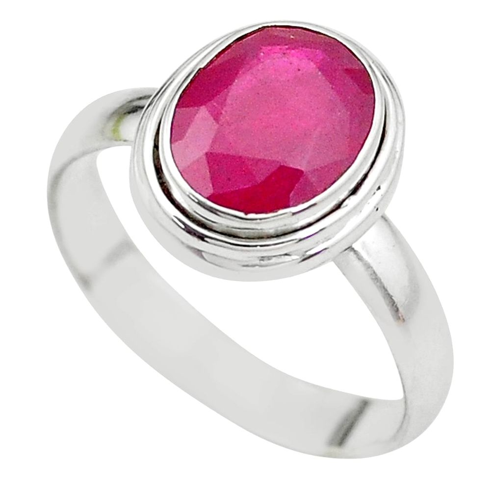 925 STERLING SILVER 4.52cts NATURAL RED RUBY SOLITAIRE RING SIZE 8.5 P21638