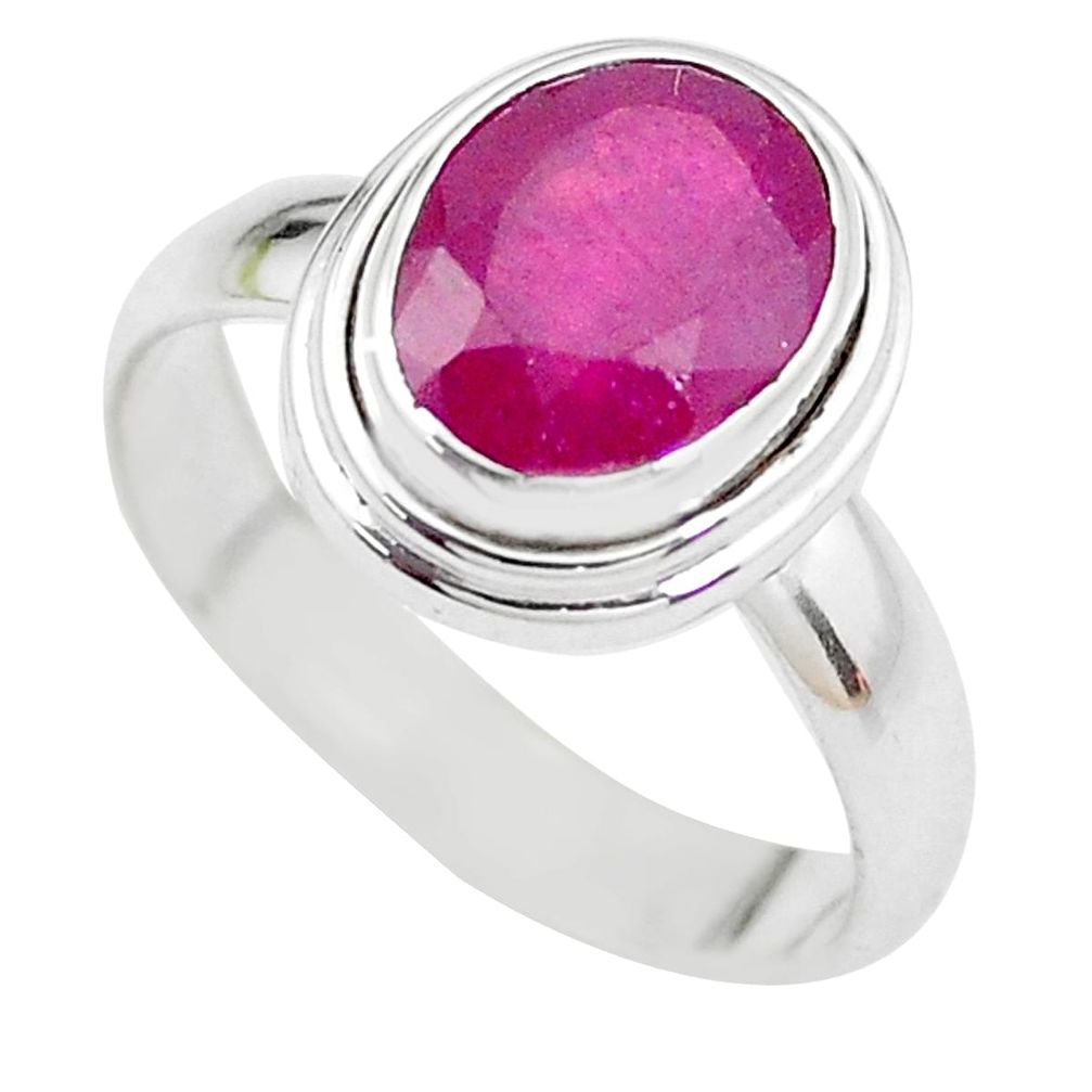4.40cts NATURAL RED RUBY 925 STERLING SILVER SOLITAIRE RING SIZE 7 P21640