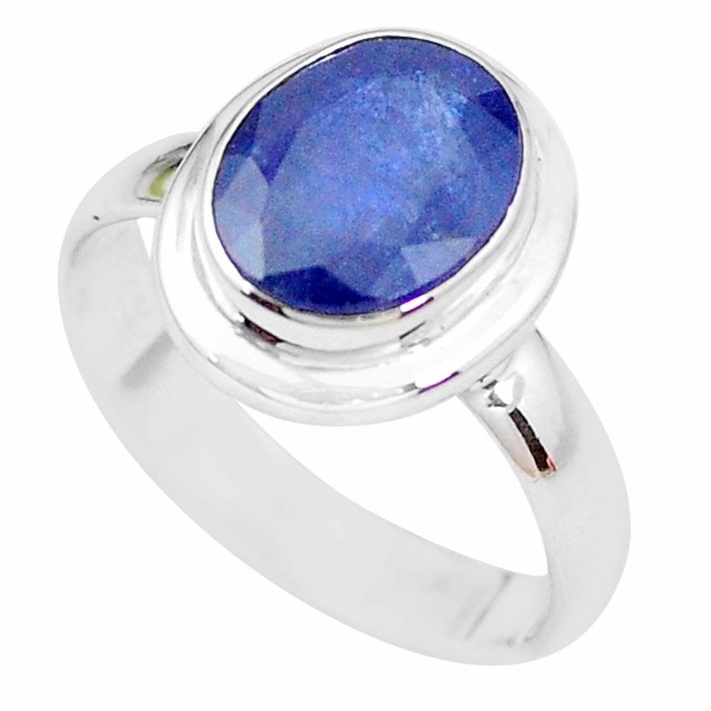 4.52cts NATURAL BLUE SAPPHIRE 925 SILVER SOLITAIRE RING JEWELRY SIZE 7 P21641