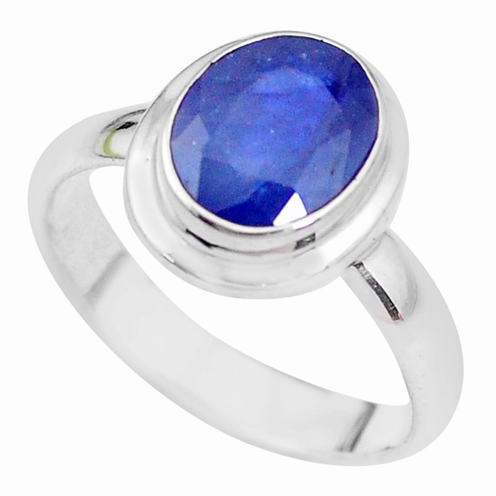 4.52cts NATURAL BLUE SAPPHIRE 925 SILVER SOLITAIRE RING JEWELRY SIZE 8 P21642