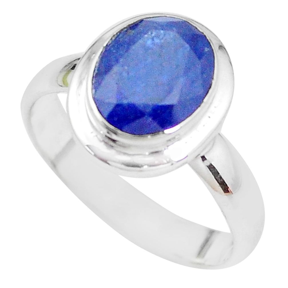 925 SILVER 4.30cts NATURAL BLUE SAPPHIRE SOLITAIRE RING JEWELRY SIZE 7.5 P21644