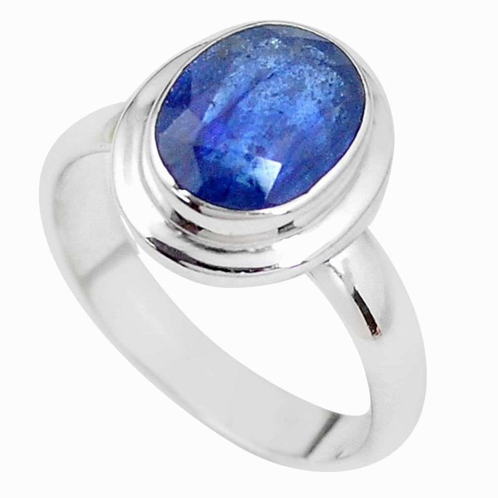 4.74cts NATURAL BLUE SAPPHIRE 925 SILVER SOLITAIRE RING JEWELRY SIZE 7 P21645